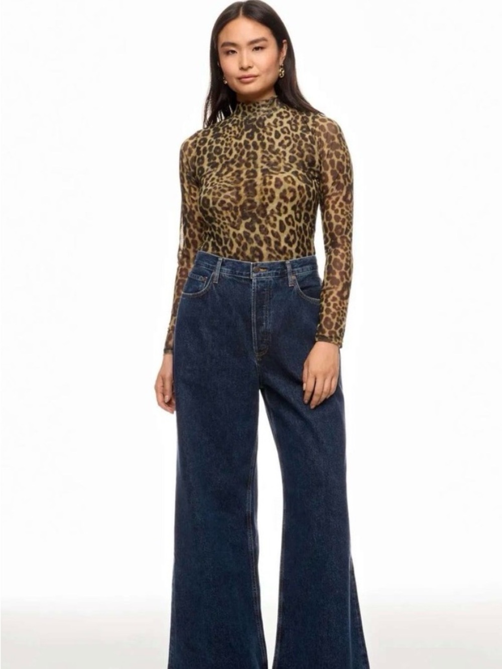 Ronny Kobo Collection Leopard Print Long Sleeve Top - Brown & Black